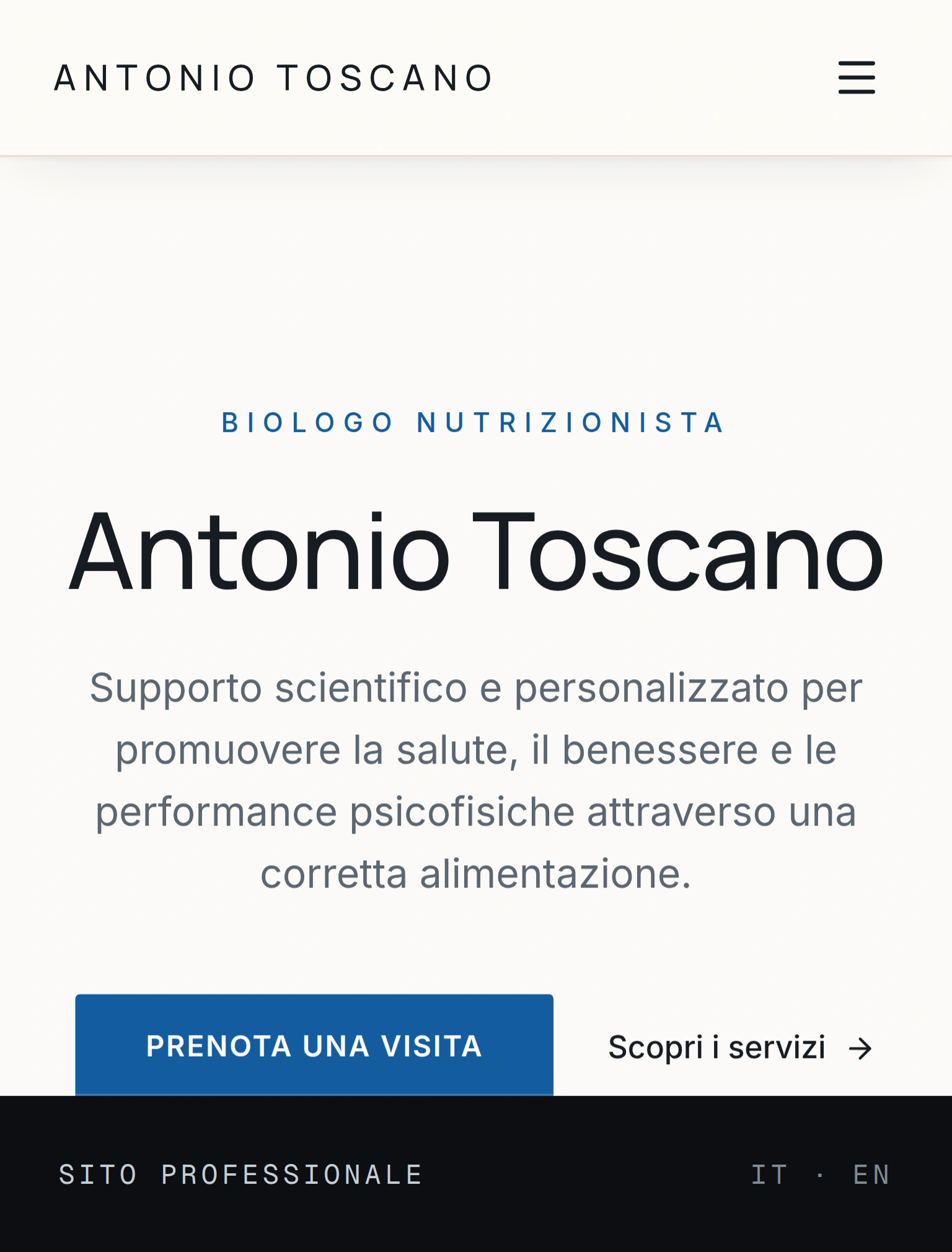 Pagina del progetto Antonio Toscano, sito per un nutrizionista